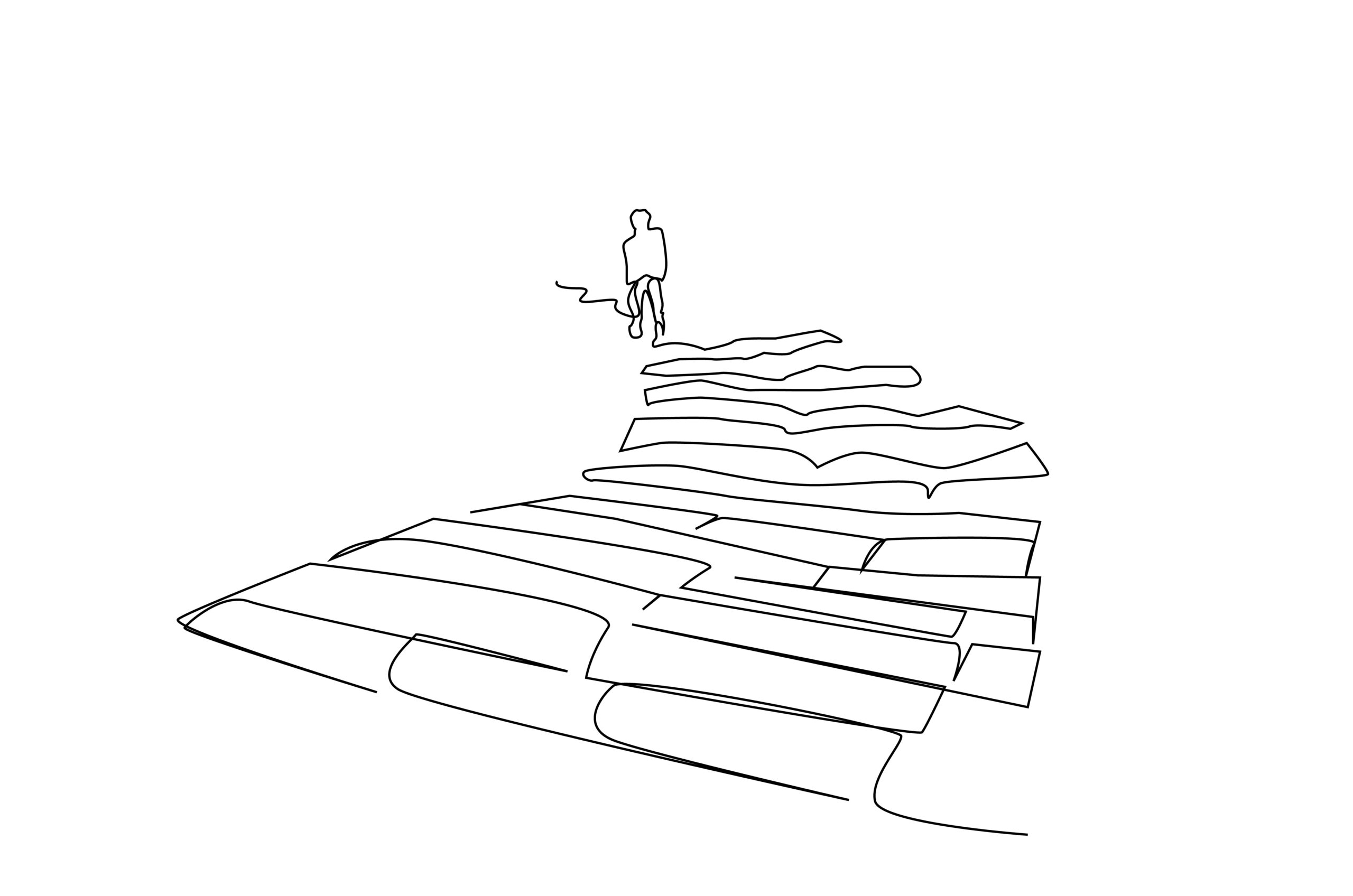 human person walking up city stairs going leaving city life walking away line art design